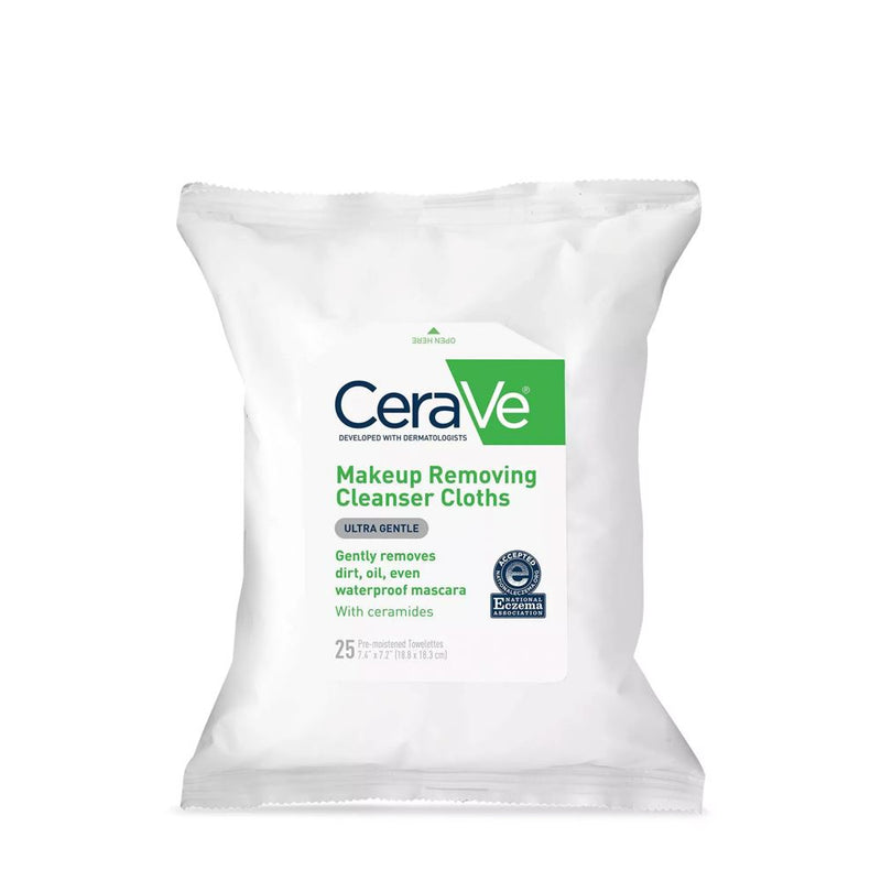 CeraVe Makeup Remover Cleansing Cloths Ultra-Gentle Wipes with Ceramides - 25ct